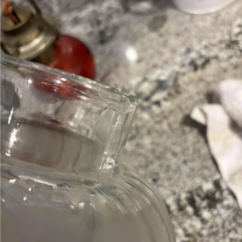 Vintage Frosted Glass Oil Lamp with Red Base - Picture 2 of 3